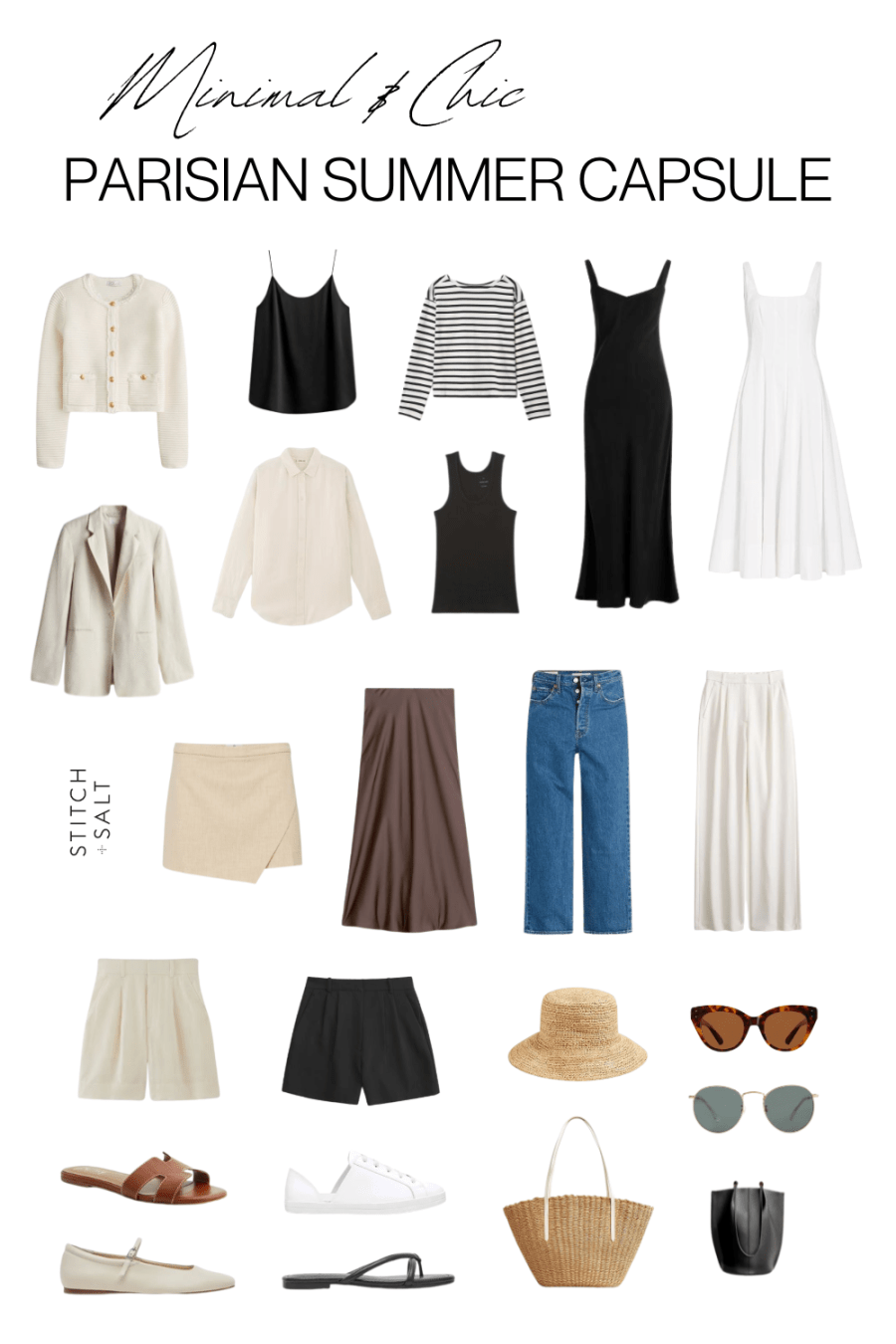 minimal and chic parisian summer capsule wardrobe with 23 pieces